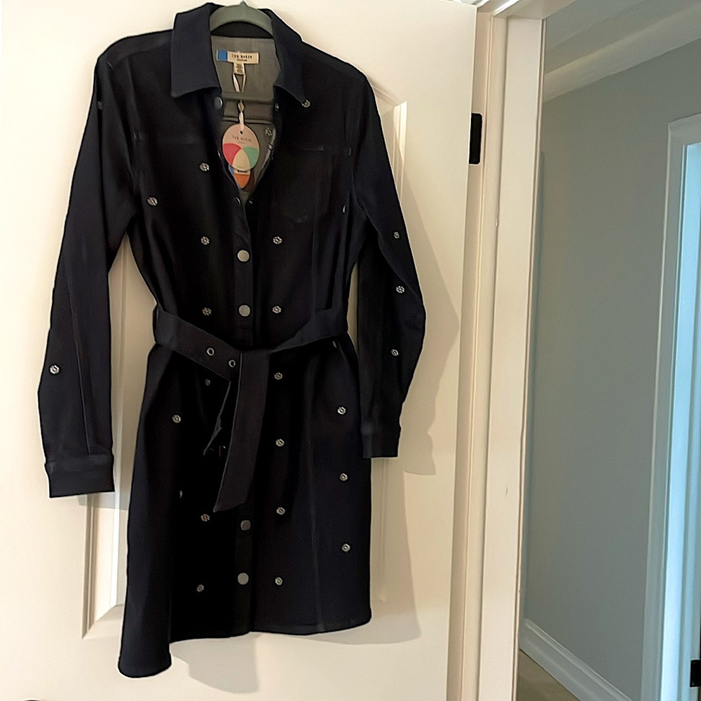 Denim trench, dark navy size 4 nwt.